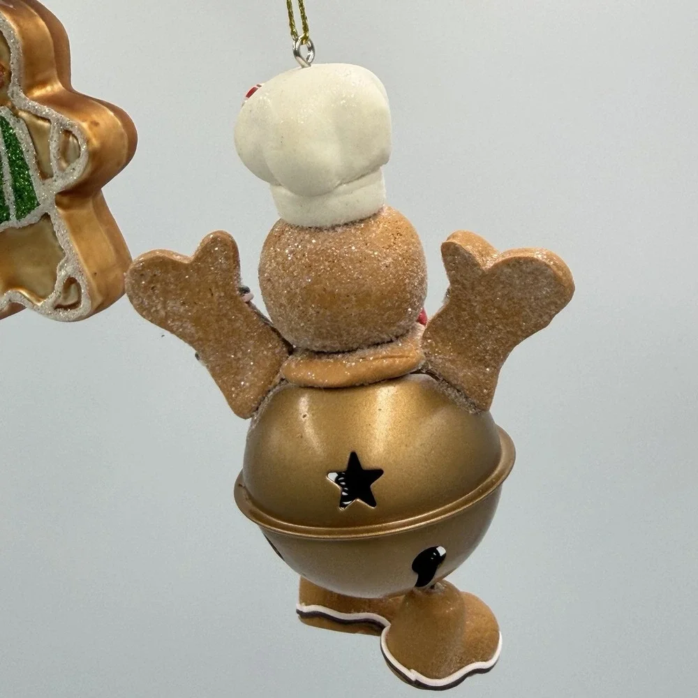 Gingerbread Man Ornaments Set of 3 - Resin Glass Bell Themed Christmas Tree‎